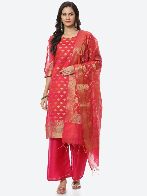 

Biba Women Pink & Gold-Toned Unstitched Dress Material