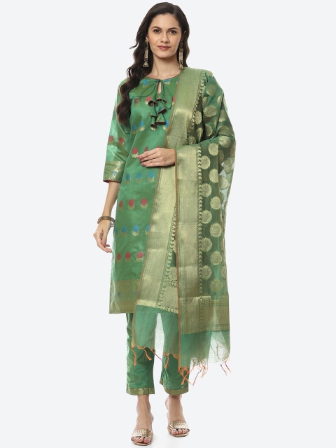 

Biba Women Green & Gold-Toned Woven Design Cotton Blend Unstitched Dress Material