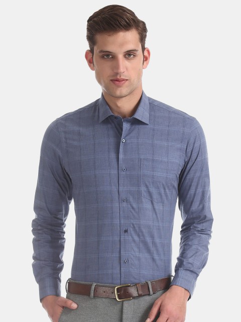 

Arrow New York Men Blue Slim Fit Checked Pure Cotton Formal Shirt