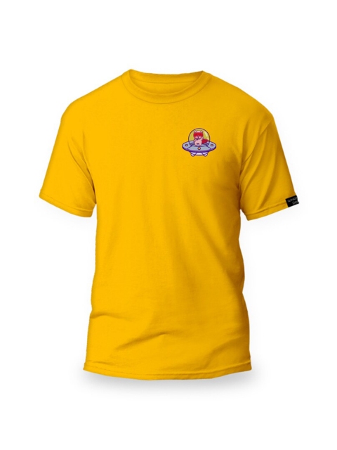 

wHAT'S DOwn Men Yellow Applique Yoga T-shirt with Mask