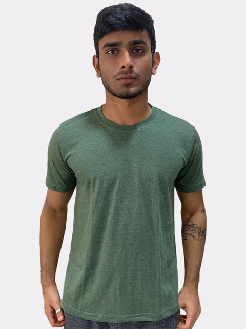 

wHAT'S DOwn Men Green V-Neck Yoga T-shirt with Mask