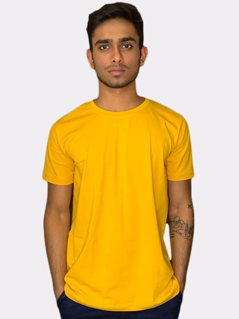 

wHAT'S DOwn Men Yellow Solid Yoga Cotton T-shirt