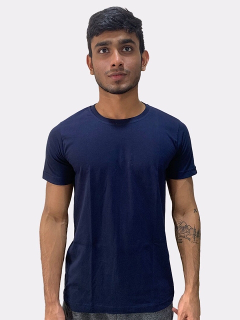 

wHAT'S DOwn Men Navy Blue Solid Yoga T-shirt