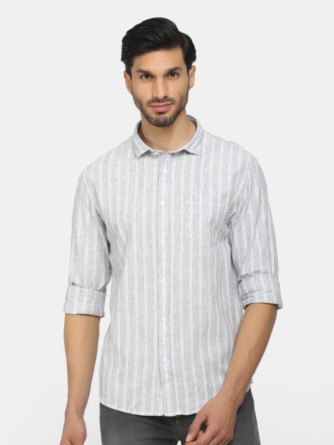 

Cherokee Men Grey & White Standard Vertical Striped Cotton Casual Shirt