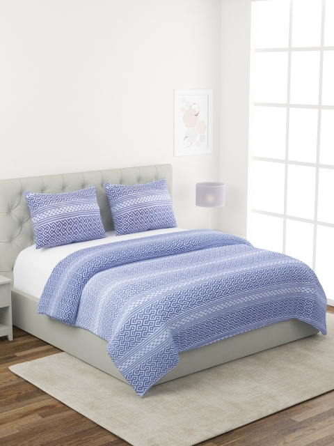 

ROMEE Blue Printed 180 TC Double Queen Bed Cover With 2 Pillow Covers