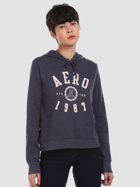 

Aeropostale Women Blue Typography Printed Hooded Sweatshirt