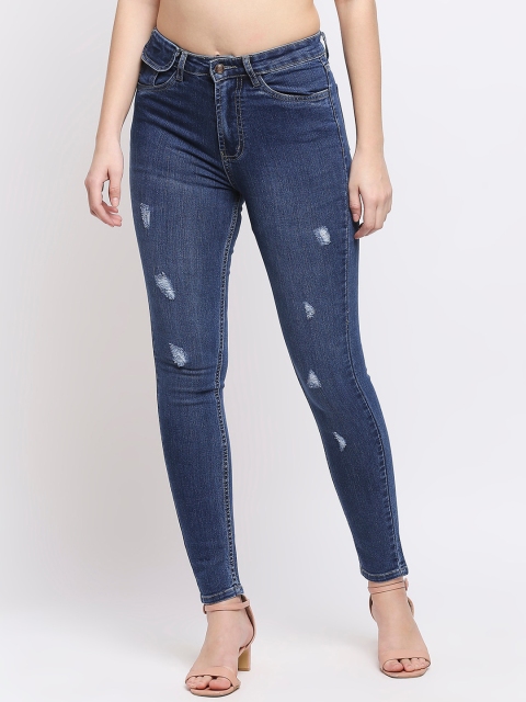 

PURPLE WATER Women Blue Slim Fit High-Rise Low Distress Light Fade Stretchable Jeans