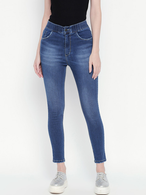 

PURPLE WATER Women Blue Slim Fit High-Rise Low Distress Light Fade Stretchable Jeans