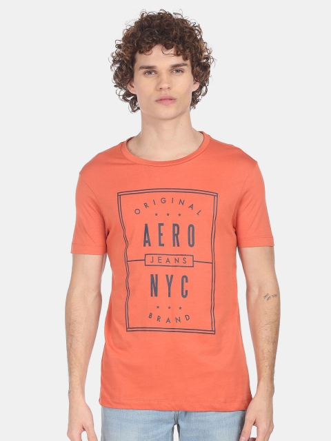 

Aeropostale Men Orange Typography Printed Mandarin Collar Applique T-shirt