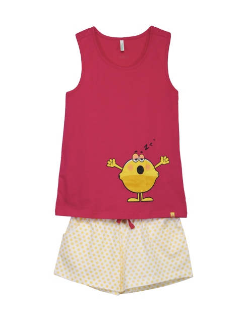 

United Colors of Benetton Girls Maroon & White Printed Lounge Set GL21I