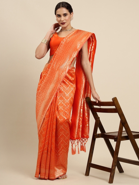 

Mitera Orange & Golden Woven Design Banarasi Saree