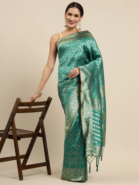 

Mitera Teal Green & Golden Woven Design Banarasi Saree