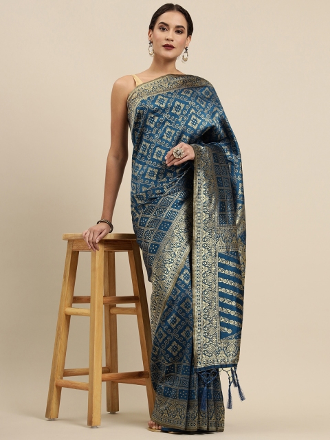 

Mitera Blue & Golden Woven Design Banarasi Saree