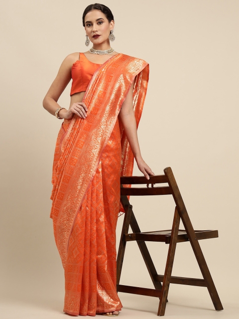 

Mitera Orange & Golden Woven Design Banarasi Saree