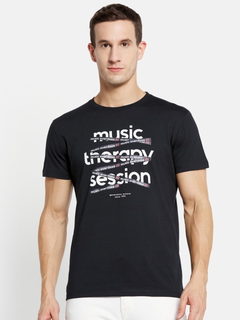 

Octave Men Navy Blue & White Typography Printed Cotton T-shirt