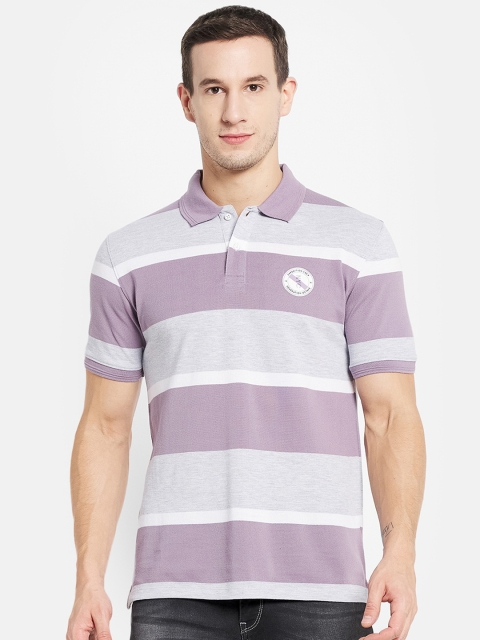 

Octave Men Purple Striped Polo Collar Cotton T-shirt