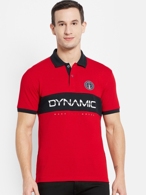 

Octave Men Red & Black Typography Polo Collar Cotton T-shirt