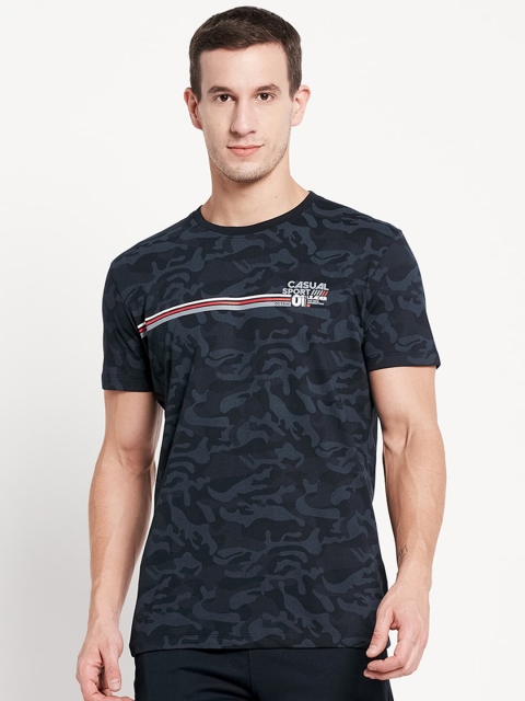 

Octave Men Navy Blue Printed Cotton T-shirt