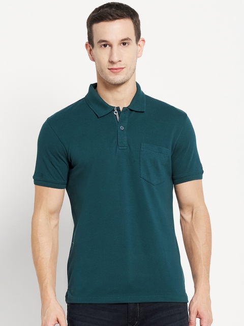 

Octave Men Green Polo Collar Cotton T-shirt