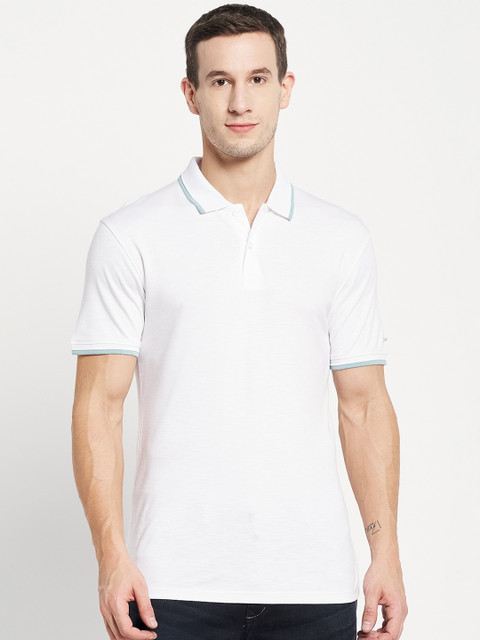 

Octave Men White Polo Collar Applique T-shirt