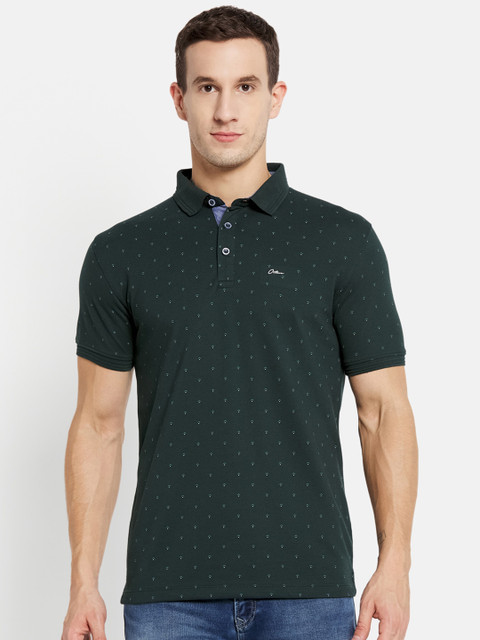 

Octave Men Green Polo Collar Cotton T-shirt
