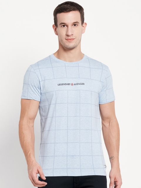 

Octave Men Blue Avengers Checked Cotton T-shirt