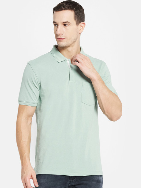 

Octave Men Green Polo Collar Cotton T-shirt