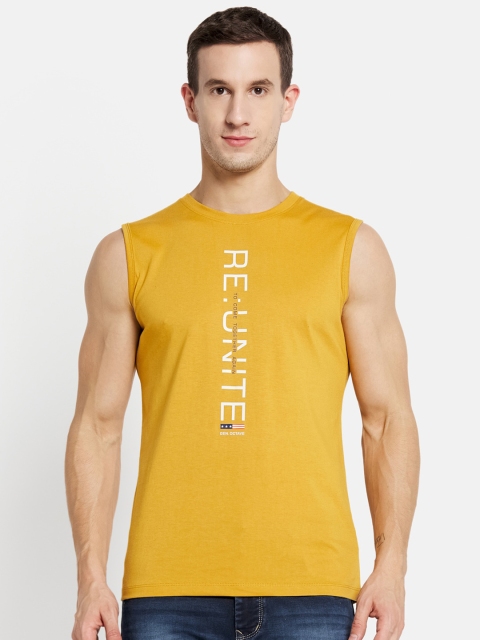 

Octave Men Mustard Yellow Typography Printed T-shirt