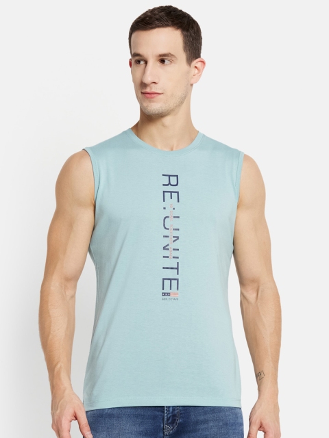

Octave Men Blue Typography Printed Raw Edge T-shirt