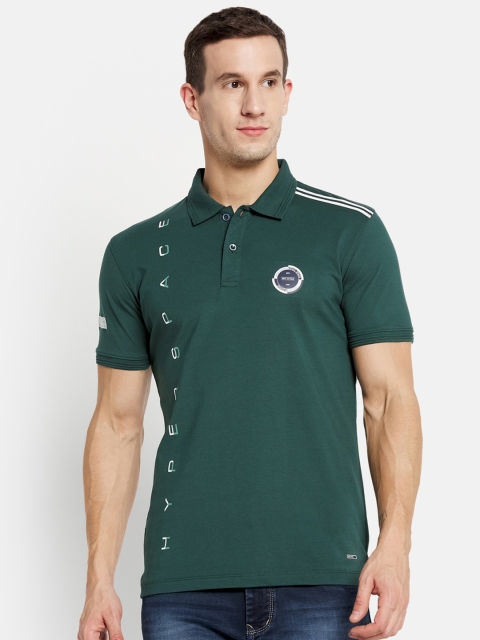 

Octave Men Green Polo Collar Applique T-shirt