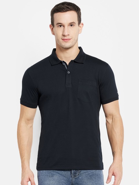 

Octave Men Navy Blue Polo Collar Cotton T-shirt
