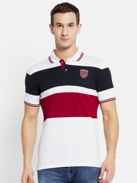 

Octave Men White & Red Colourblocked Polo Collar Cotton T-shirt
