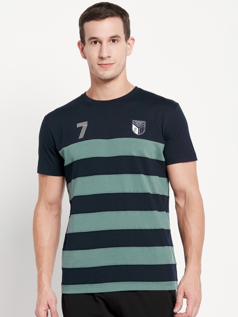 

Octave Men Green & Navy Blue Striped T-shirt