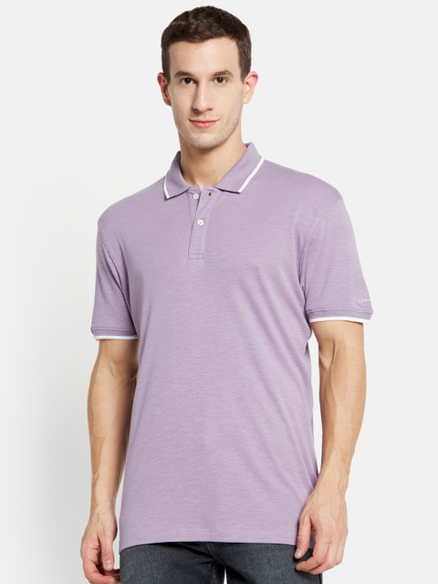 

Octave Men Purple Polo Collar Cotton T-shirt