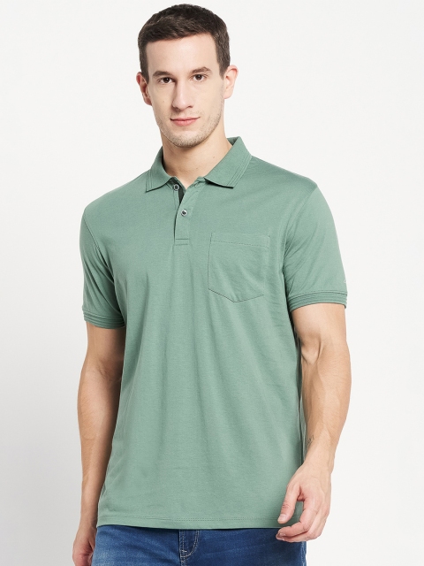 

Octave Men Olive Green Polo Collar Cotton T-shirt