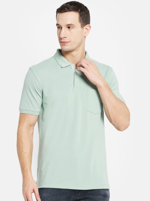 

Octave Men Green Polo Collar Cotton T-shirt