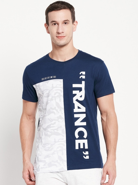 

Octave Men Blue Typography Printed Raw Edge T-shirt