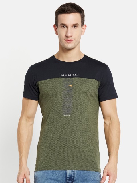 

Octave Men Olive Green & Black Colourblocked T-shirt