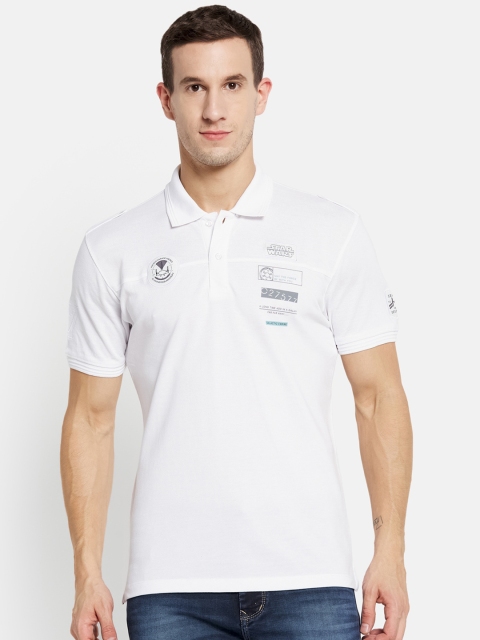 

Octave Men White Star Wars Polo Collar Applique T-shirt