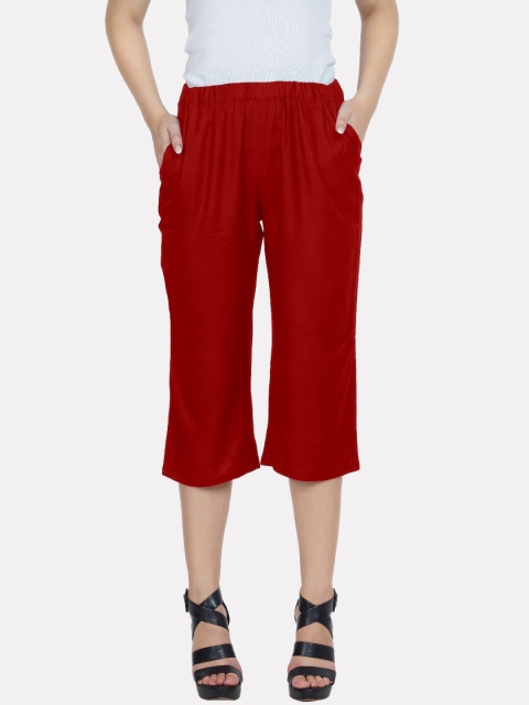 

PATRORNA Women Maroon Solid Capris