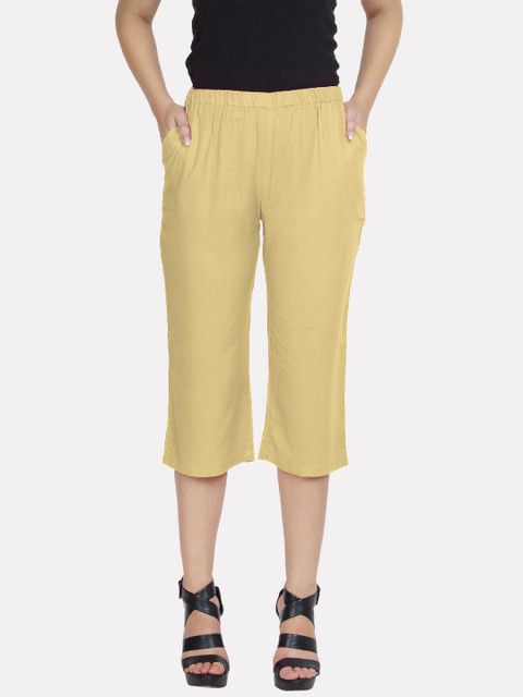 

PATRORNA Women Gold-Toned Slim Fit Capris