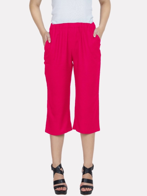 

PATRORNA Women Fuchsia Pink Slim Fit Cotton Capris
