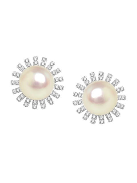 

ZILVER White Circular Studs Earrings