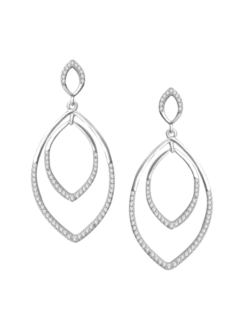 

ZILVER White Leaf Shaped Hoop Earrings