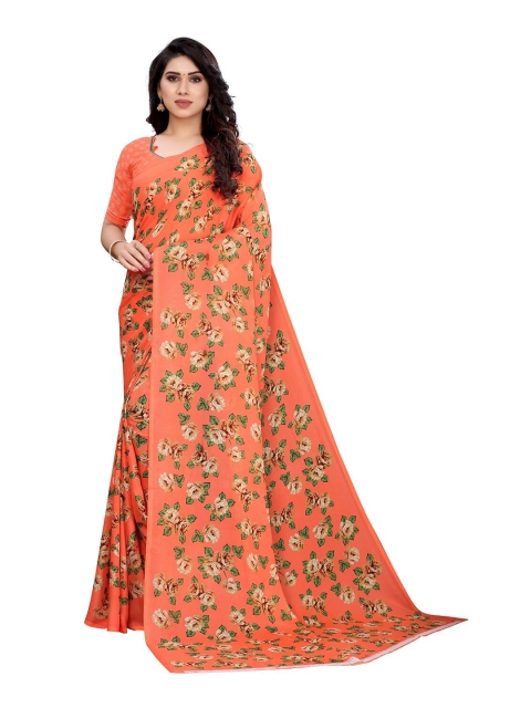 

PERFECTBLUE Orange & Green Floral Printed Saree