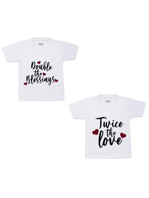 

KNITROOT Kids White Typography 2 Printed Applique T-shirt
