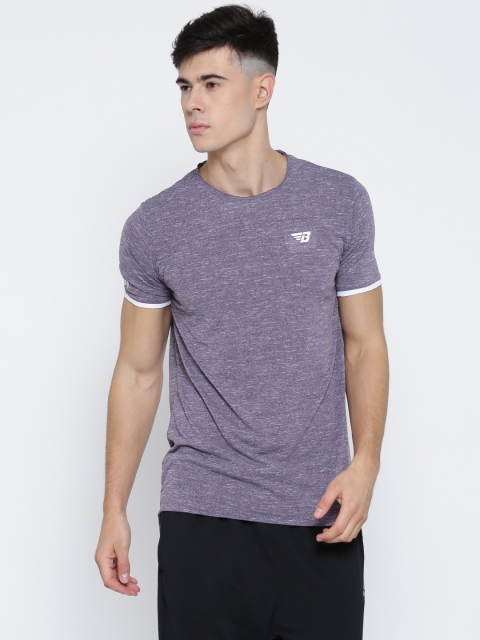 

B SPORTS Men Purple Solid Round Neck T-shirt