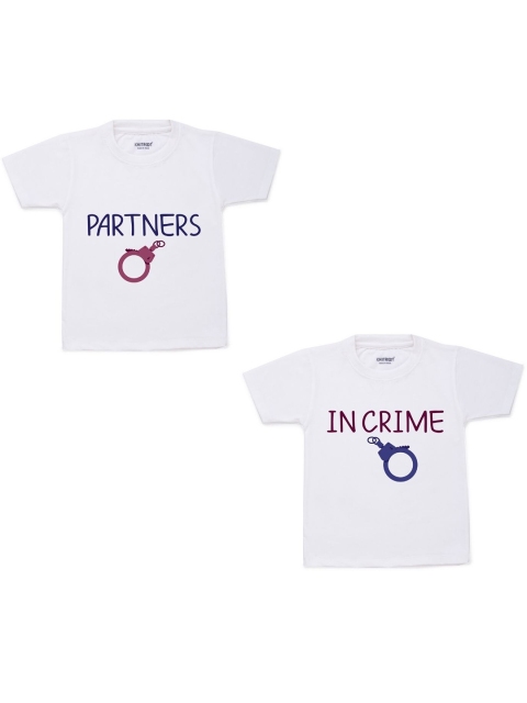 

KNITROOT Kids White Typography 2 Printed Applique T-shirt