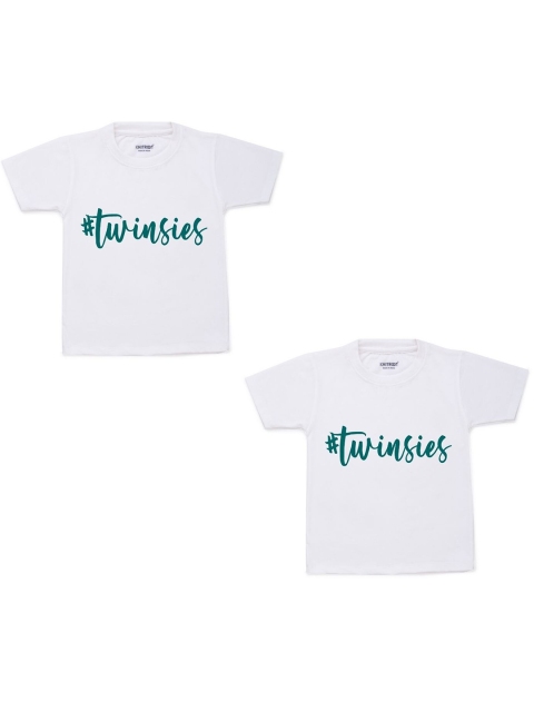 

KNITROOT Kids White Typography 2 Printed T-shirt