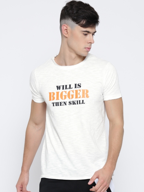 

B SPORTS Men Off-White Slogan Print Slim Round Neck T-shirt